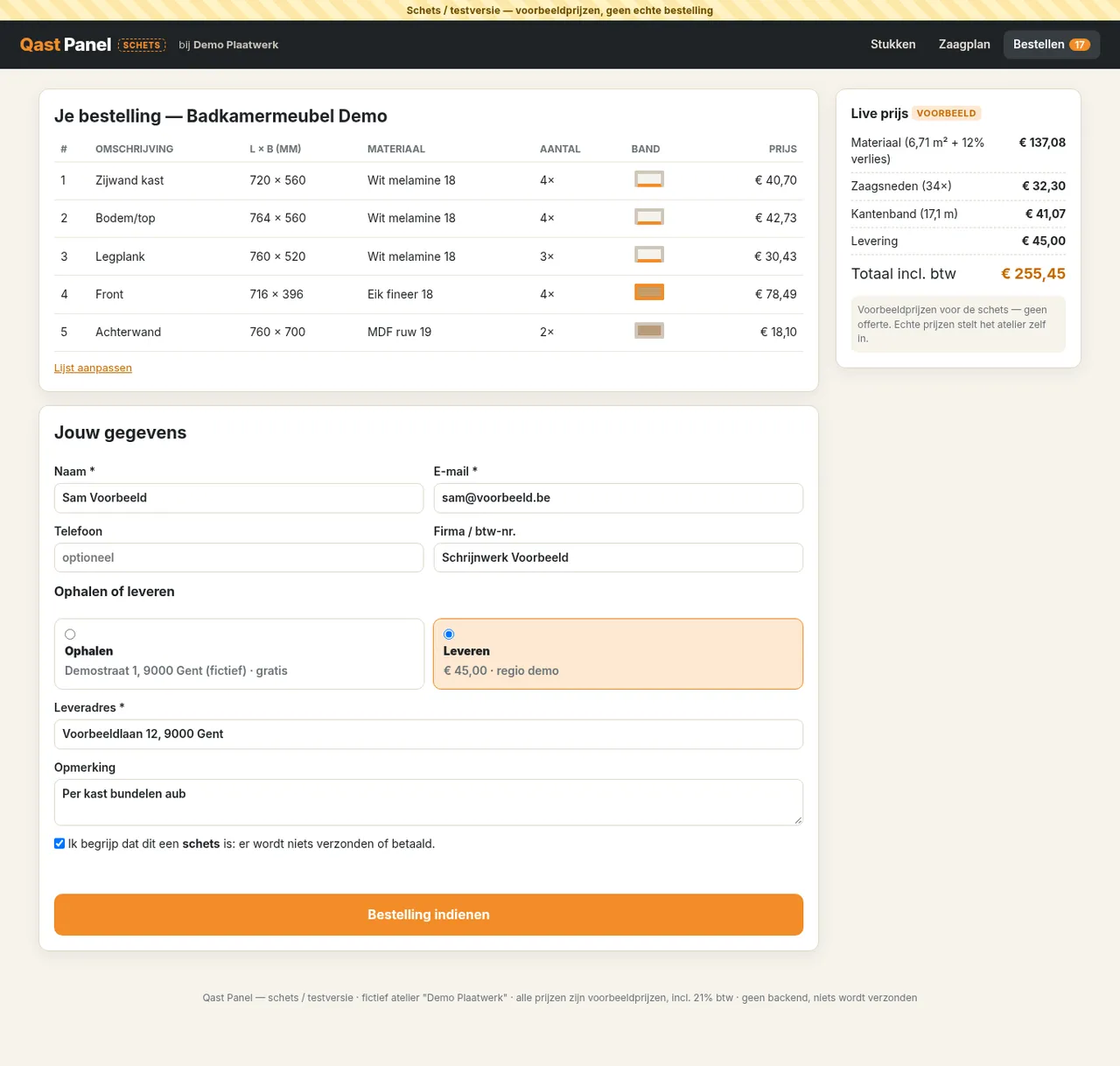 Bestelling nakijken en versturen in Qast Panel